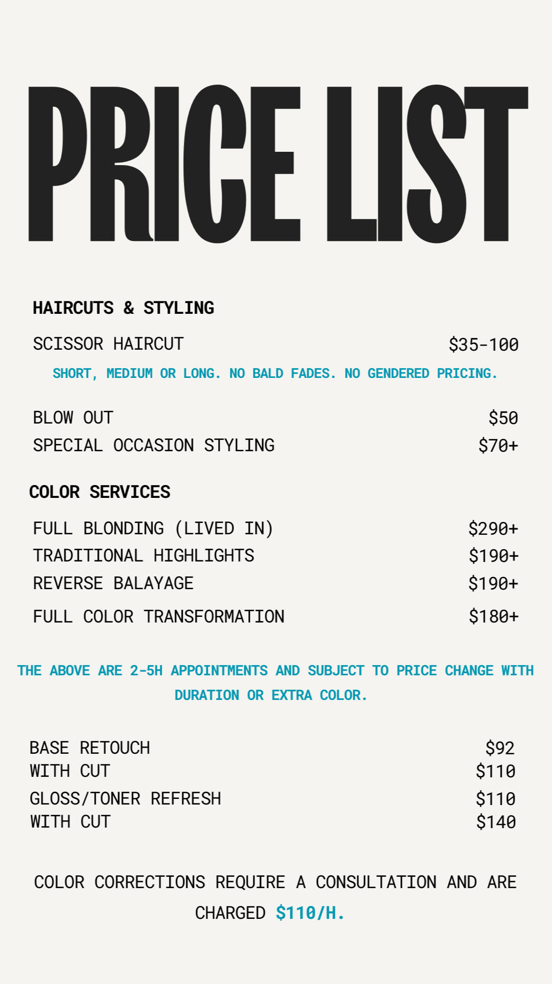 price list 2026